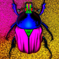 Colourful scarab beetle ancient Egypt pink purple green yellow as a beautiful wallpaper